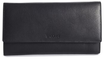 SADDLER "GRACE" Grand portefeuille en cuir véritable luxueux à plusieurs sections pour carte de crédit RFID | Sac à main Designer pour femmes avec trois poches zippées | Coffret cadeau - Noir 4
