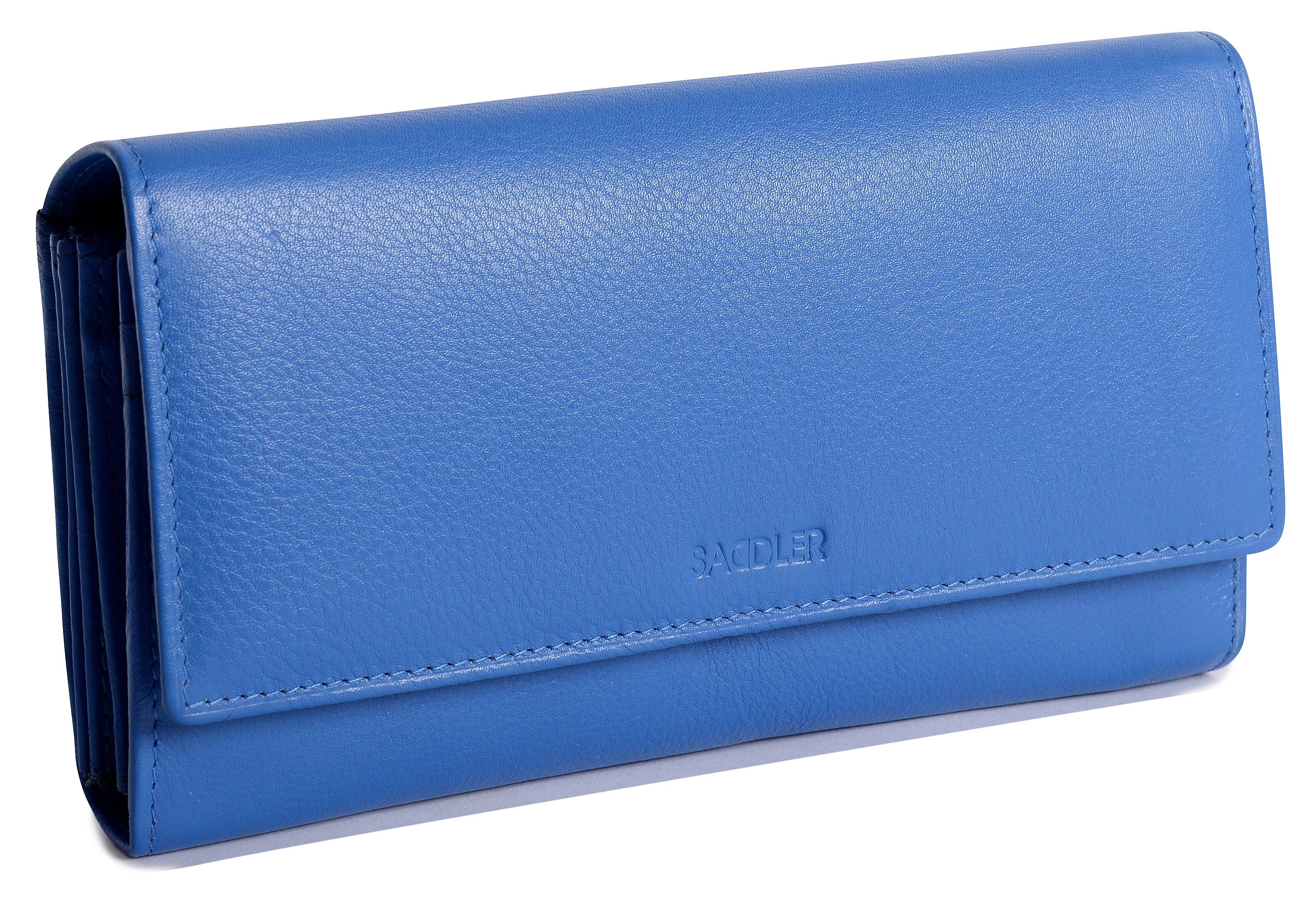 SADDLER "GRACE" Portafoglio da donna grande e lussuoso in vera pelle a più sezioni con frizione RFID per carte di credito | Borsa da donna di design con tasche triple con cerniera| Confezione regalo - Blu