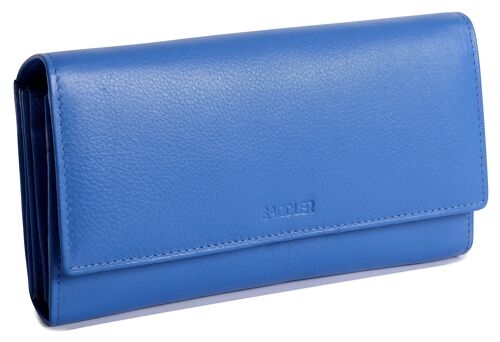 SADDLER "GRACE" Womens Large Luxurious Real Leather Multi Section RFID Credit Card Clutch Purse Wallet| Designer Ladies Purse with Triple Zippered Pockets| Gift Boxed - Blue