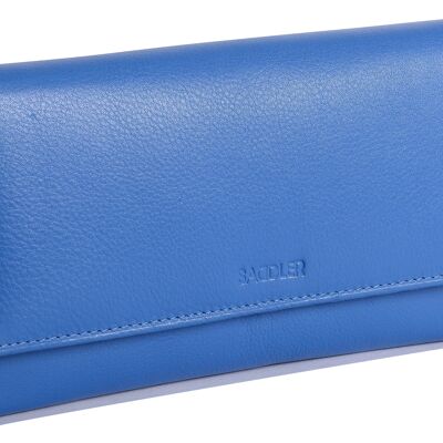 SATTEL "GRACE" Damen Große Luxuriöse Echtleder Mehrteilige RFID Kreditkarte Clutch Geldbörse Brieftasche | Designer Damen Geldbörse mit dreifachen Reißverschlusstaschen | Geschenkbox - Blau