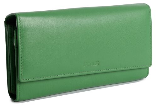 SADDLER "GRACE" Womens Large Luxurious Real Leather Multi Section RFID Credit Card Clutch Purse Wallet| Designer Ladies Purse with Triple Zippered Pockets| Gift Boxed - Green