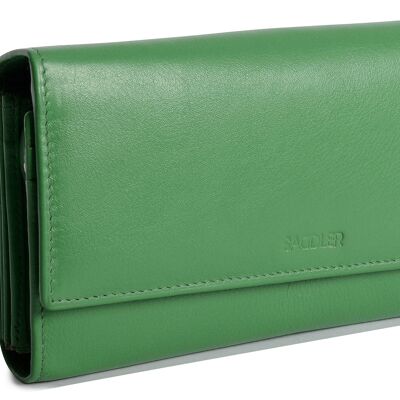 SADDLER "GRACE" Grand portefeuille en cuir véritable luxueux à plusieurs sections pour carte de crédit RFID | Sac à main Designer pour femmes avec trois poches zippées | Coffret cadeau - Vert