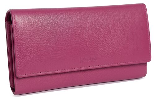SADDLER "GRACE" Womens Large Luxurious Real Leather Multi Section RFID Credit Card Clutch Purse Wallet| Designer Ladies Purse with Triple Zippered Pockets| Gift Boxed - Magenta