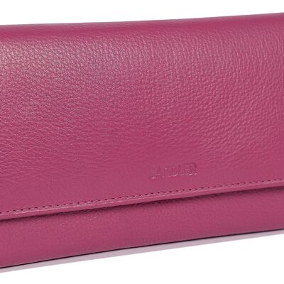 SADDLER "GRACE" Womens Large Luxurious Real Leather Multi Section RFID Credit Card Clutch Purse Wallet| Designer Ladies Purse with Triple Zippered Pockets| Gift Boxed - Magenta