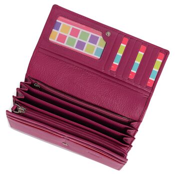 SADDLER "GRACE" Grand portefeuille en cuir véritable luxueux à plusieurs sections pour carte de crédit RFID | Sac à main Designer pour femmes avec trois poches zippées | Coffret cadeau - Magenta 2