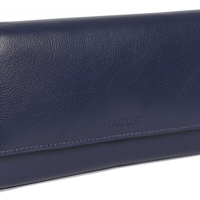 SADDLER "GRACE" Portafoglio da donna grande e lussuoso in vera pelle a più sezioni con frizione RFID per carte di credito | Borsa da donna di design con tasche triple con cerniera| Confezione regalo - Navy