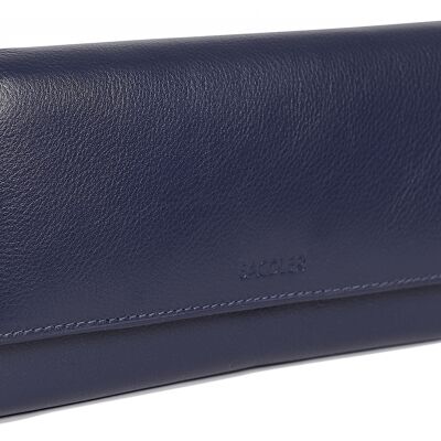 SADDLER "GRACE" Womens Large Luxurious Real Leather Multi Section RFID Credit Card Clutch Purse Wallet| Designer Ladies Purse with Triple Zippered Pockets| Gift Boxed - Navy