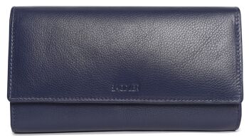 SADDLER "GRACE" Grand portefeuille en cuir véritable luxueux à plusieurs sections pour carte de crédit RFID | Sac à main Designer pour femmes avec trois poches zippées | Coffret cadeau - Marine 4