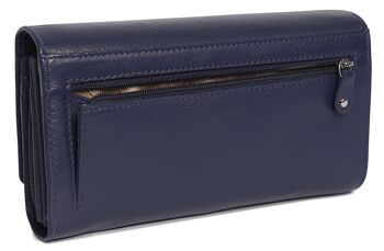 SADDLER "GRACE" Grand portefeuille en cuir véritable luxueux à plusieurs sections pour carte de crédit RFID | Sac à main Designer pour femmes avec trois poches zippées | Coffret cadeau - Marine 5