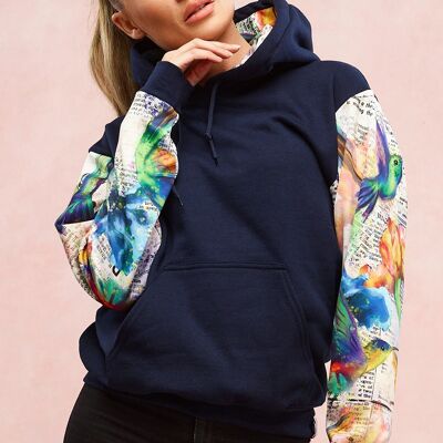 Navy Ocean Hummingbird Hoodie - Kids Age 6/7