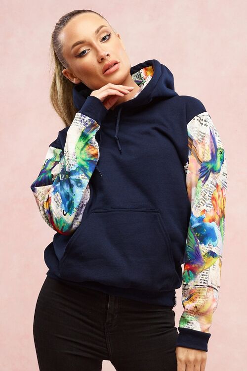 Navy Ocean Hummingbird Hoodie - L