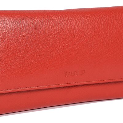 SADDLER "GRACE" Womens Large Luxurious Real Leather Multi Section RFID Credit Card Clutch Purse Wallet| Designer Ladies Purse with Triple Zippered Pockets| Gift Boxed - Red