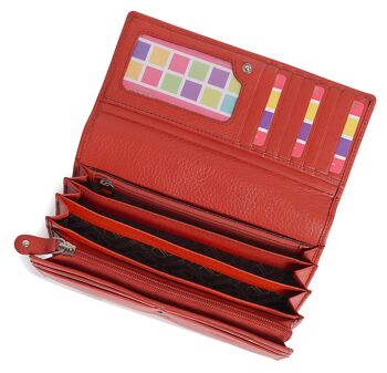 SADDLER "GRACE" Grand portefeuille en cuir véritable luxueux à plusieurs sections pour carte de crédit RFID | Sac à main Designer pour femmes avec trois poches zippées | Coffret cadeau - Rouge 2