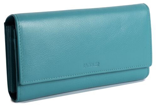 SADDLER "GRACE" Womens Large Luxurious Real Leather Multi Section RFID Credit Card Clutch Purse Wallet| Designer Ladies Purse with Triple Zippered Pockets| Gift Boxed - Teal