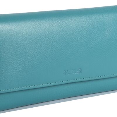 SATTEL "GRACE" Damen Große Luxuriöse Echtleder Mehrteilige RFID Kreditkarte Clutch Geldbörse Brieftasche | Designer Damen Geldbörse mit dreifachen Reißverschlusstaschen | Geschenkbox - Blaugrün