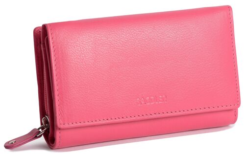 SADDLER "ELEANOR" Womens Luxurious Real Leather Trifold RFID Wallet Clutch Purse with Zipper Coin Purse | Ladies Designer Multi Credit Card Holder - for ID Debit Credit Travel Cards | Gift Boxed- Fuchsia