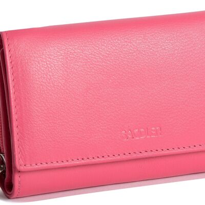 SADDLER "ELEANOR" Womens Luxurious Real Leather Trifold RFID Wallet Clutch Purse with Zipper Coin Purse | Ladies Designer Multi Credit Card Holder - for ID Debit Credit Travel Cards | Gift Boxed- Fuchsia