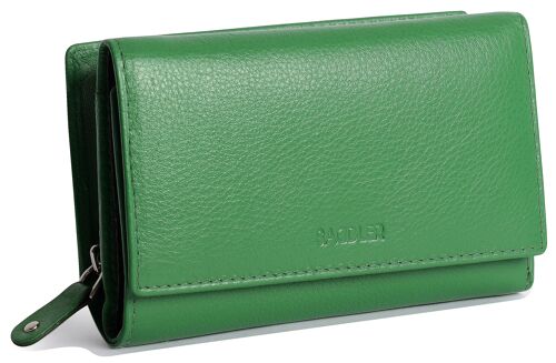 SADDLER "ELEANOR" Womens Luxurious Real Leather Trifold RFID Wallet Clutch Purse with Zipper Coin Purse | Ladies Designer Multi Credit Card Holder - Perfect for ID Debit Credit Travel Cards | Gift Boxed - Green