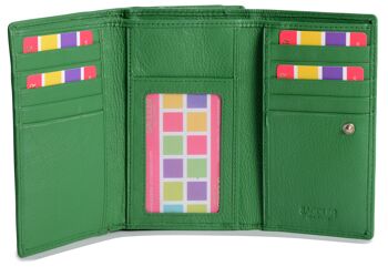 SADDLER "ELEANOR" Porte-monnaie à trois volets RFID en cuir véritable luxueux pour femmes avec porte-monnaie à glissière | Titulaire de la carte de crédit multi-designer pour femme - Parfait pour les cartes de crédit de débit d'identité | Coffret cadeau - Vert 2