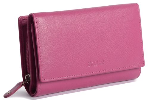 SADDLER "ELEANOR" Womens Luxurious Real Leather Trifold RFID Wallet Clutch Purse with Zipper Coin Purse | Ladies Designer Multi Credit Card Holder - for ID Debit Credit Travel Cards | Gift Boxed - Magenta