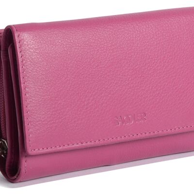 SADDLER "ELEANOR" Womens Luxurious Real Leather Trifold RFID Wallet Clutch Purse with Zipper Coin Purse | Ladies Designer Multi Credit Card Holder - for ID Debit Credit Travel Cards | Gift Boxed - Magenta