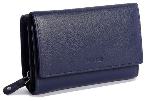 SADDLER "ELEANOR" Womens Luxurious Real Leather Trifold RFID Wallet Clutch Purse with Zipper Coin Purse | Ladies Designer Multi Credit Card Holder - Perfect for ID Debit Credit Travel Cards | Gift Boxed - Navy