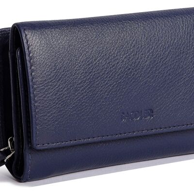 SADDLER "ELEANOR" Womens Luxurious Real Leather Trifold RFID Wallet Clutch Purse with Zipper Coin Purse | Ladies Designer Multi Credit Card Holder - Perfect for ID Debit Credit Travel Cards | Gift Boxed - Navy