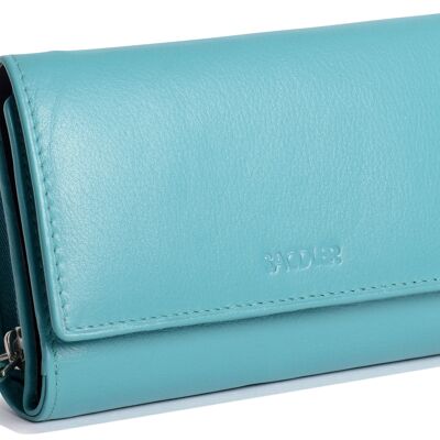 SADDLER "ELEANOR" Lussuosa borsa da donna in vera pelle a tre ante RFID con pochette e portamonete con cerniera | Porta carte di credito multi design da donna - Perfetto per carte di credito da viaggio con carta d'identità | Confezione regalo -Teal