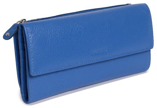 SADDLER "CLAIRE" Womens Luxurious Real Leather Trifold RFID Wallet Purse Clutch with Zippered Coin Pockets | Designer Ladies Multi Zipper Credit Card Holder  | Gift Boxed - Blue