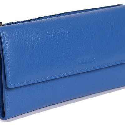 SADDLER "CLAIRE" Pochette da donna a portafoglio in vera pelle di lusso con RFID a tre ante con tasche portamonete con cerniera | Porta carte di credito multi cerniera da donna di design | Confezione regalo - Blu