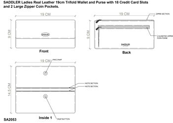 SADDLER "CLAIRE" Pochette porte-monnaie RFID à trois volets en cuir véritable luxueux pour femmes avec poches zippées | Designer Ladies Multi Zipper titulaire de la carte de crédit | Coffret cadeau - Magenta 6