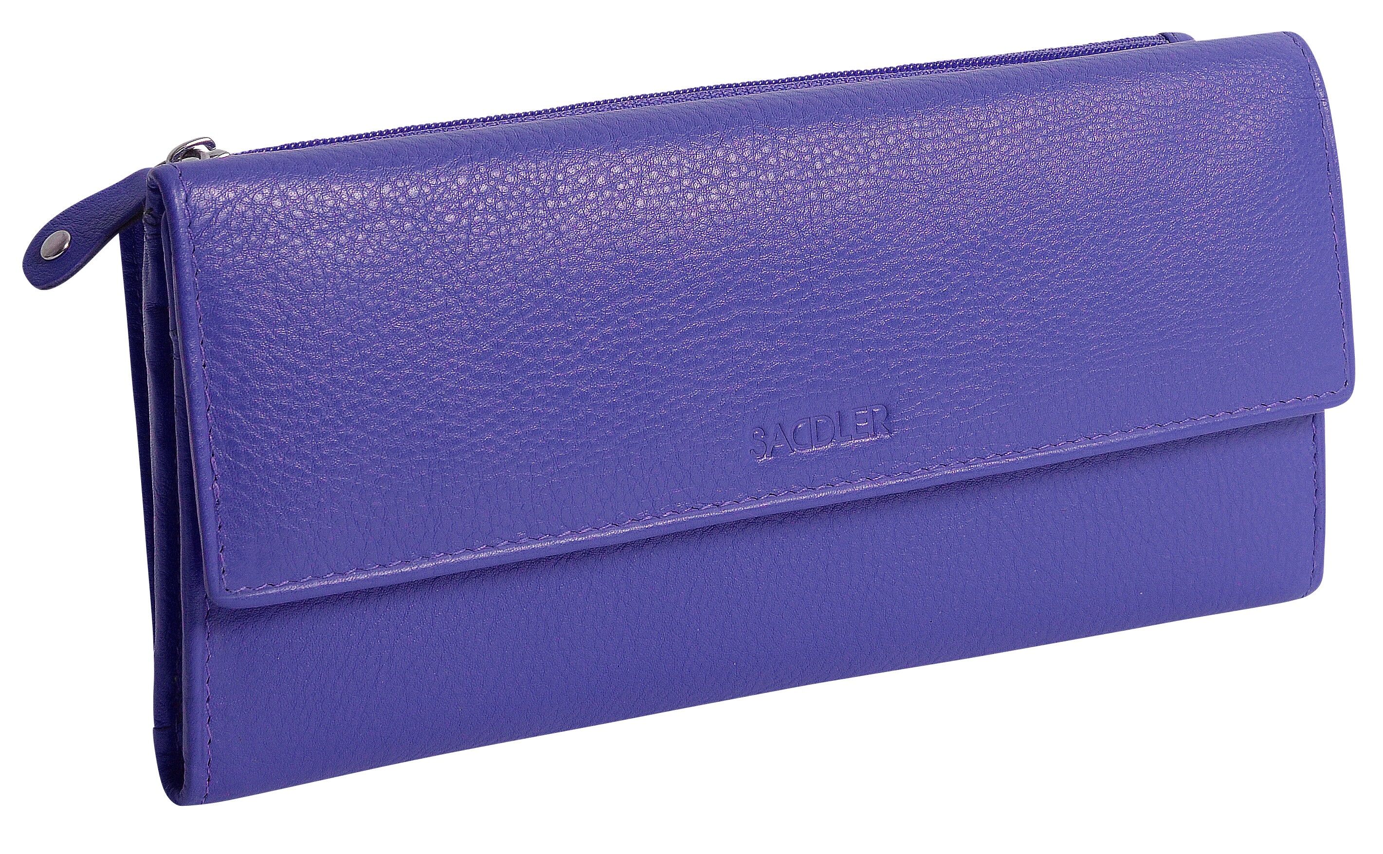 SADDLER "CLAIRE" Pochette da donna a portafoglio in vera pelle di lusso con RFID a tre ante con tasche portamonete con cerniera | Porta carte di credito multi cerniera da donna di design | Confezione regalo - Viola