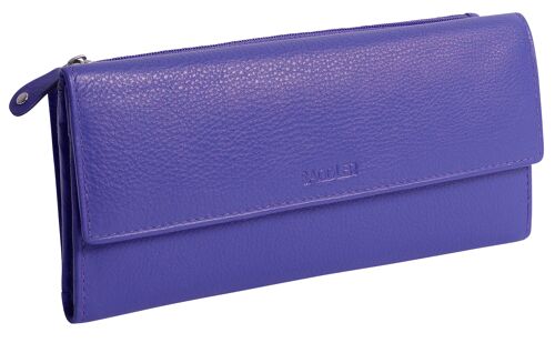 SADDLER "CLAIRE" Womens Luxurious Real Leather Trifold RFID Wallet Purse Clutch with Zippered Coin Pockets | Designer Ladies Multi Zipper Credit Card Holder | Gift Boxed - Purple