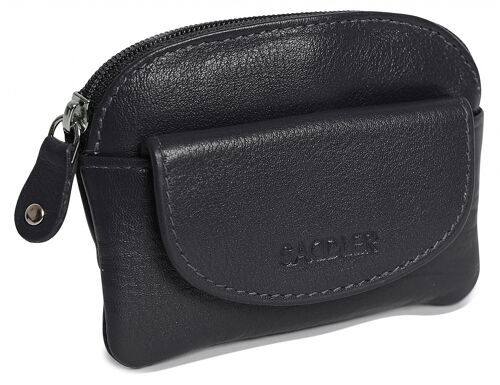 SADDLER "MOLY" Womens Luxurious Leather Zip Top Coin Purse | Designer Ladies Change Pouch with Key Ring |Gift Boxed - Black