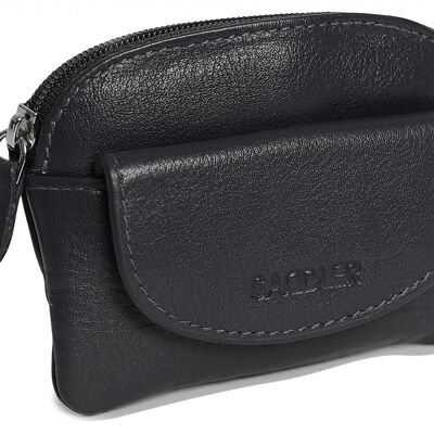 SADDLER "MOLY" Womens Luxurious Leather Zip Top Coin Purse | Designer Ladies Change Pouch with Key Ring |Gift Boxed - Black