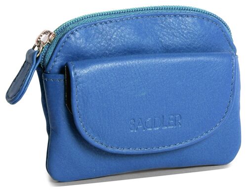SADDLER "MOLY" Womens Luxurious Real Leather Zip Top Coin Purse | Designer Ladies Change Pouch with Key Ring |Gift Boxed - Blue