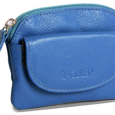 SADDLER "MOLY" Womens Luxurious Real Leather Zip Top Coin Purse | Designer Ladies Change Pouch with Key Ring |Gift Boxed - Blue