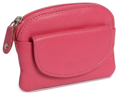 SADDLER "MOLY" Womens Luxurious Real Leather Zip Top Coin Purse | Designer Ladies Change Pouch with Key Ring |Gift Boxed - Fuchsia