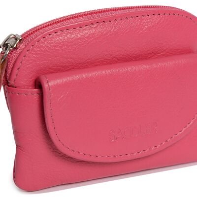 SADDLER "MOLY" Womens Luxurious Real Leather Zip Top Coin Purse | Designer Ladies Change Pouch with Key Ring |Gift Boxed - Fuchsia