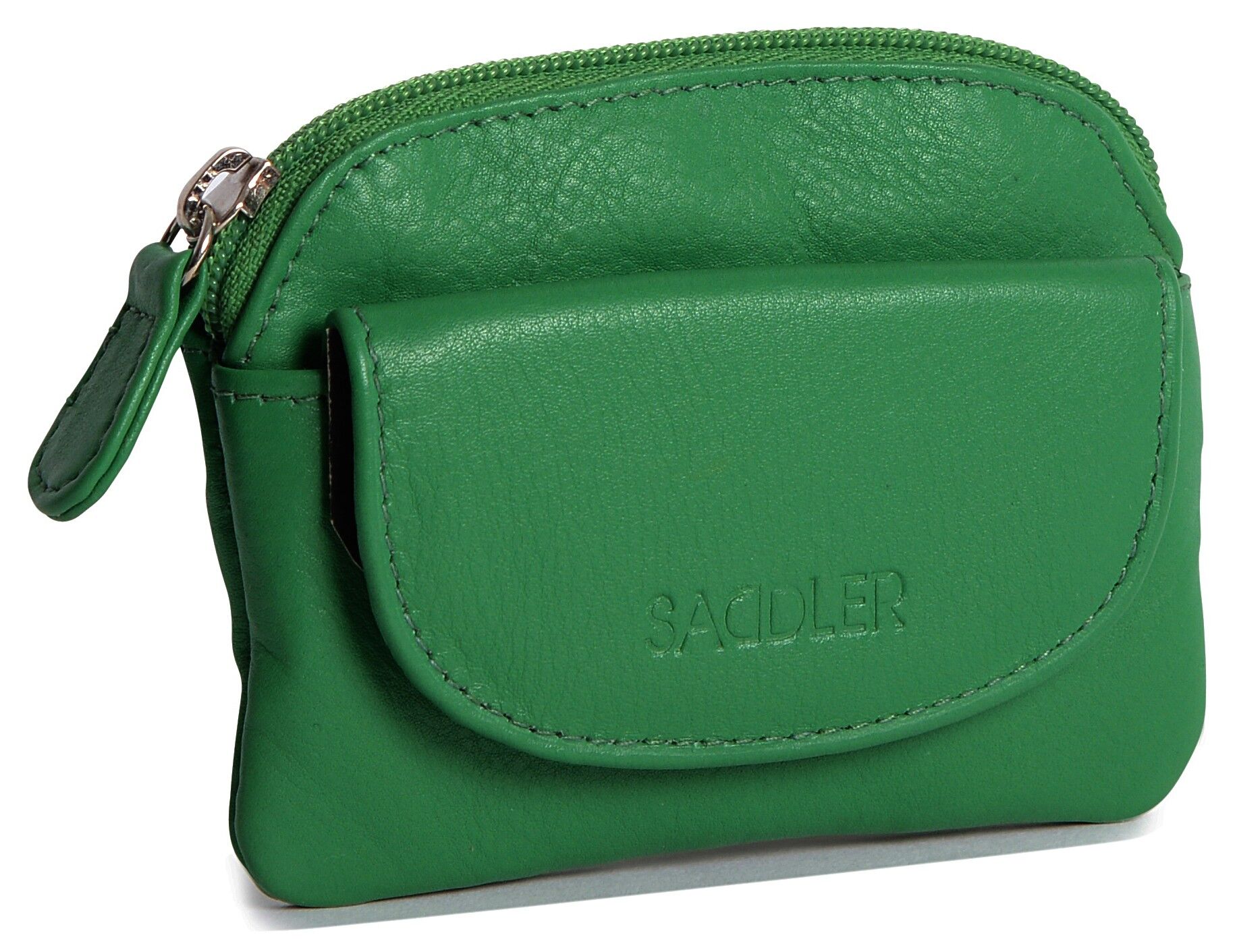 SADDLER "MOLY" Lussuoso portamonete con cerniera in vera pelle da donna | Portamonete da donna di design con portachiavi | In confezione regalo - Verde