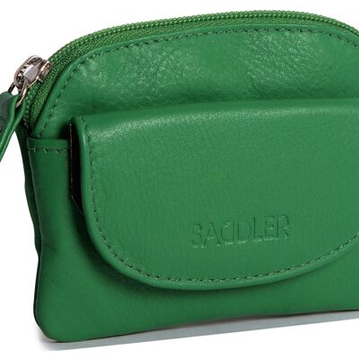 SADDLER "MOLY" Womens Luxurious Real Leather Zip Top Coin Purse | Designer Ladies Change Pouch with Key Ring |Gift Boxed - Green
