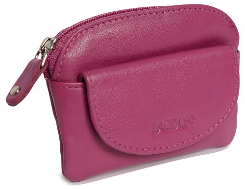 SADDLER "MOLY" Womens Luxurious Real Leather Zip Top Coin Purse | Designer Ladies Change Pouch with Key Ring |Gift Boxed - Magenta