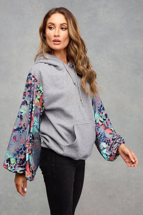 Grey Marl Leopard Sunset Hoodie - S