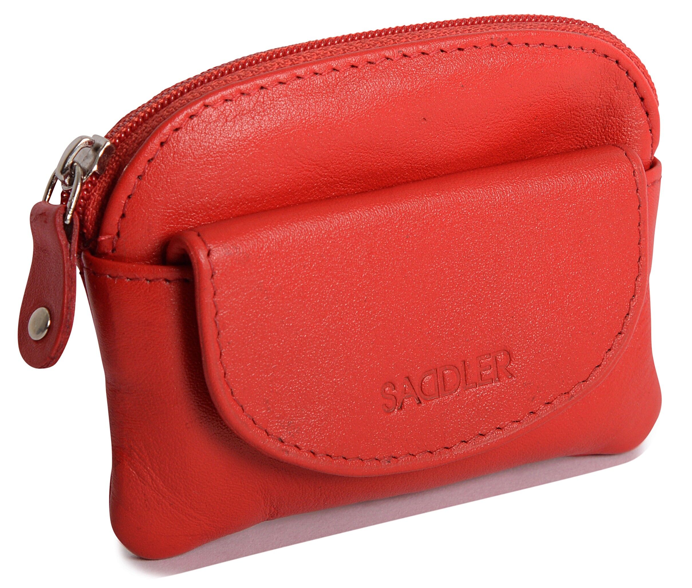 SADDLER "MOLY" Lussuoso portamonete con cerniera in vera pelle da donna | Portamonete da donna di design con portachiavi | In confezione regalo - Rosso
