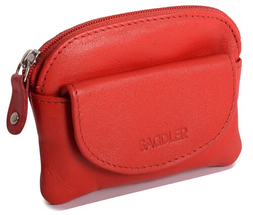 SADDLER "MOLY" Womens Luxurious Real Leather Zip Top Coin Purse | Designer Ladies Change Pouch with Key Ring |Gift Boxed - Red