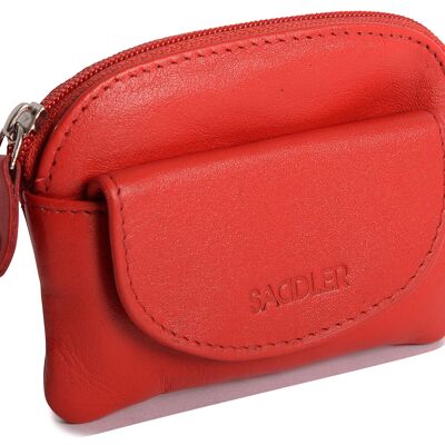 SADDLER "MOLY" Womens Luxurious Real Leather Zip Top Coin Purse | Designer Ladies Change Pouch with Key Ring |Gift Boxed - Red