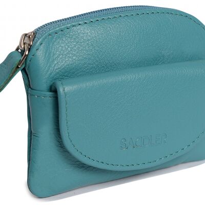 SADDLER "MOLY" Womens Luxurious Real Leather Zip Top Coin Purse | Designer Ladies Change Pouch with Key Ring |Gift Boxed - Teal