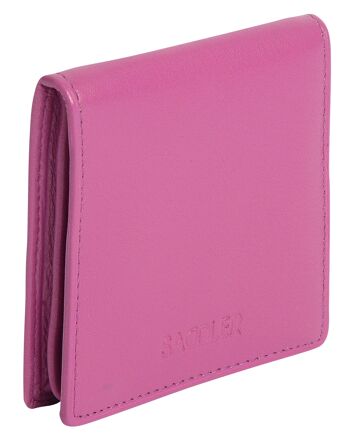 SADDLER "POPPY" Mini porte-monnaie luxueux en cuir véritable pour femmes | Pochette à langer Designer Ladies | Coffret cadeau - Magenta 1