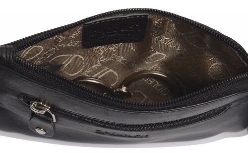 SADDLER "ELLIE" Womens Luxurious Real Leather Zip Top Coin Purse with Double Key Rings Front Pocket | Designer Change Pouch |Gift Boxed - Black