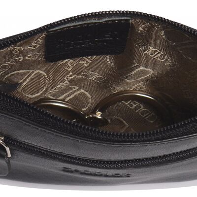 SADDLER "ELLIE", lujoso monedero de cuero auténtico con cierre de cremallera y bolsillo delantero para llaves dobles | Bolsa de cambio de diseñador | Caja de regalo - Negro